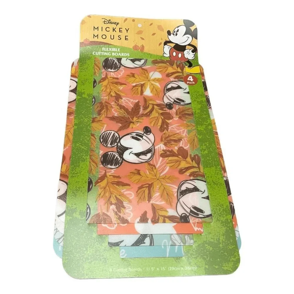 Disney Cutting Boards Mickey‎ Mouse 4 Pack Fall Theme Flexible NEW 11.5